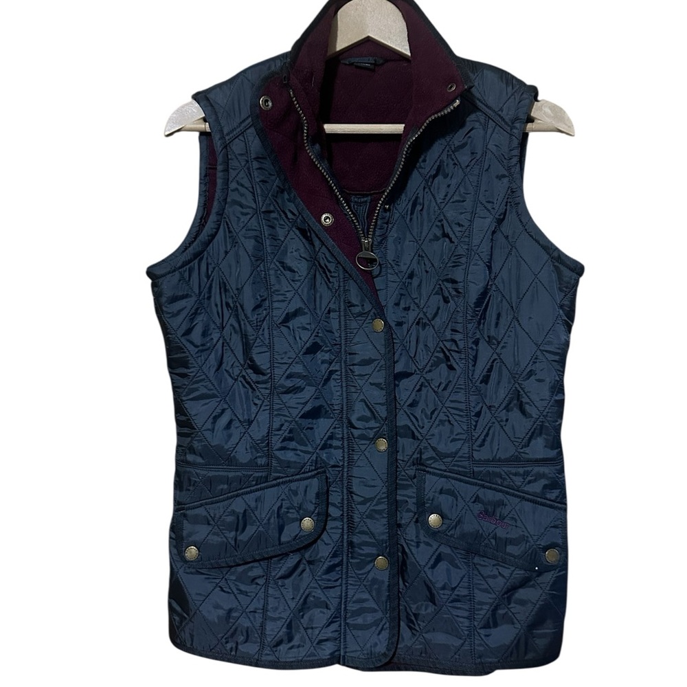 Barbour Women's Quilted Wray Gilet Vest Black Burgundy Fleece Interior Size 10 - Picture 5 of 14